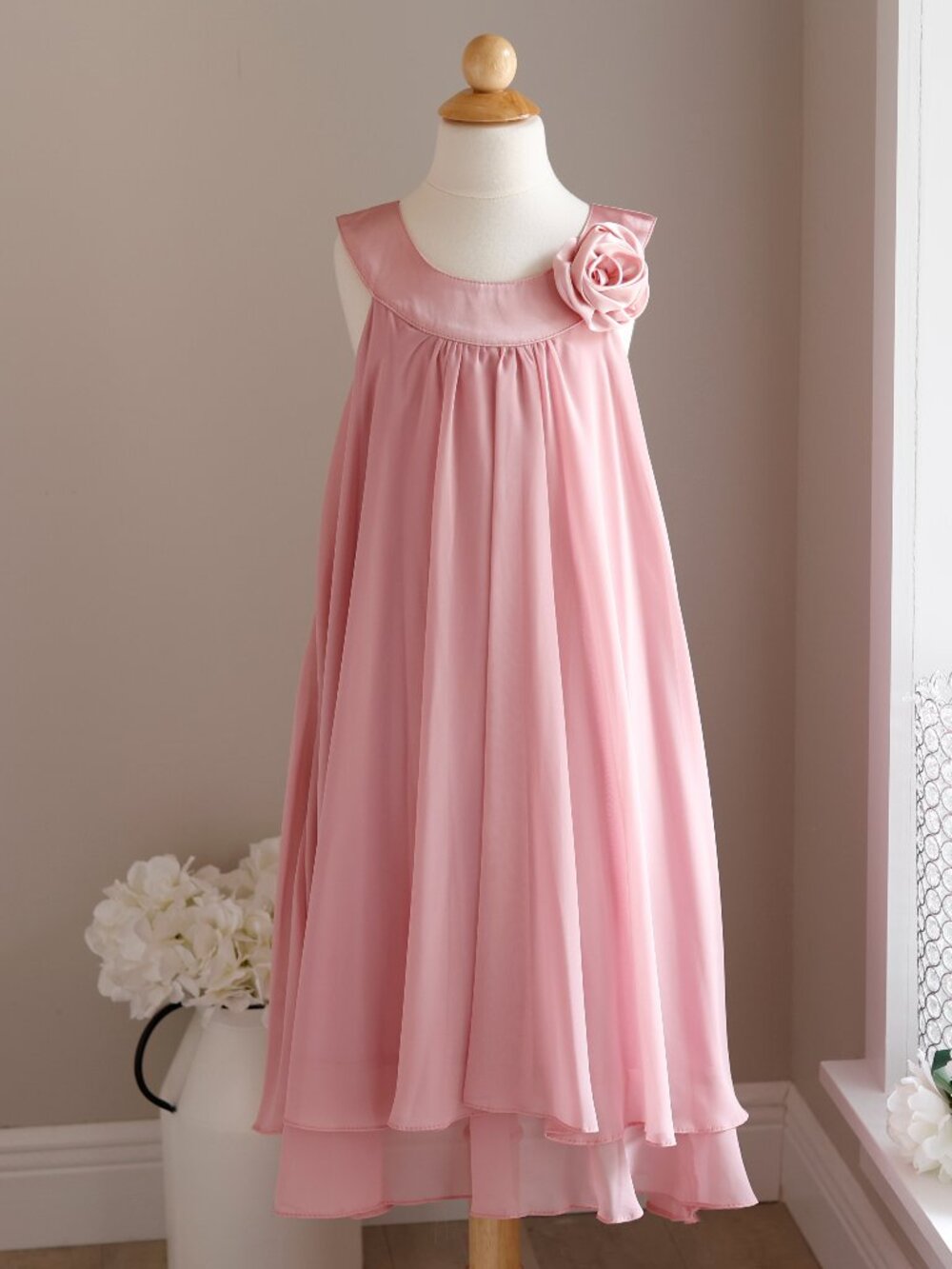 Dusty Rose Chiffon Dress Trapeze Special Occasion Party Spring Girls size 13/14